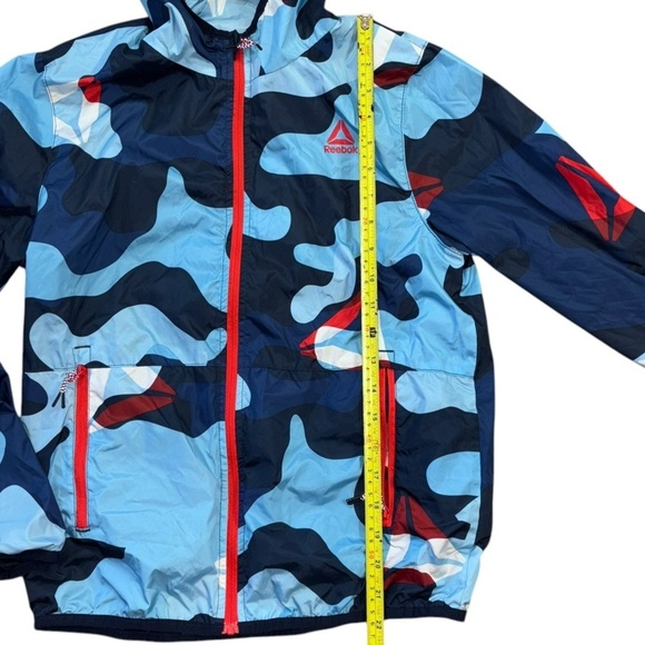 Reebok Blue Camo Boys Blocker Size 10/12 L Red Zip Lightweight Jacket Athletic - Picture 13 of 14